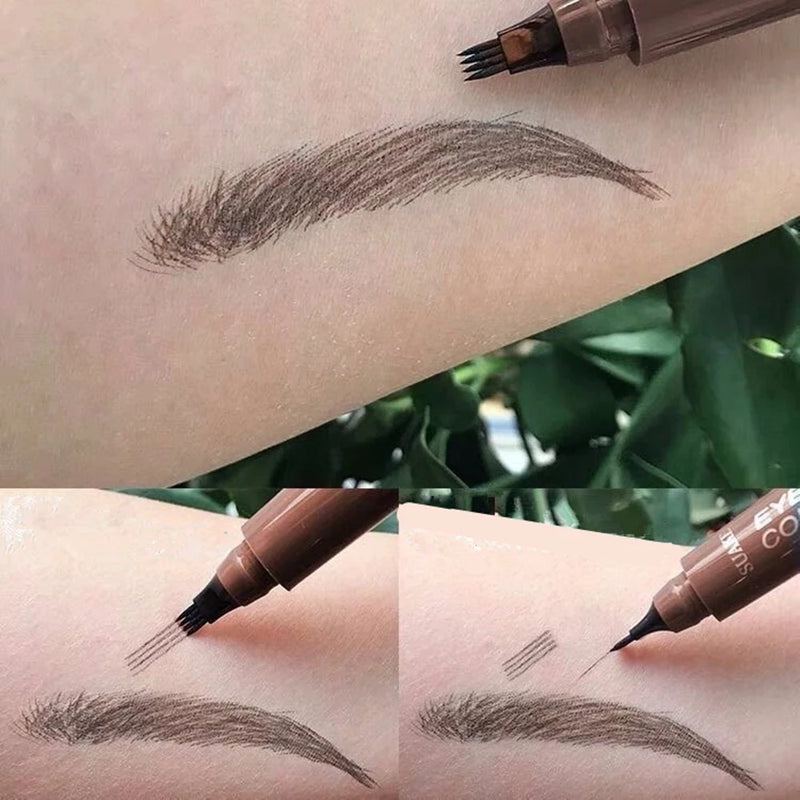 Caneta para Sobrancelhas Microblading 4D - Ponta com 4 Garfos - Lápis para Tatuagem de Sobrancelha de Longa Duração - Traço Fino e Preciso - Maquiagem Líquida para Sobrancelhas