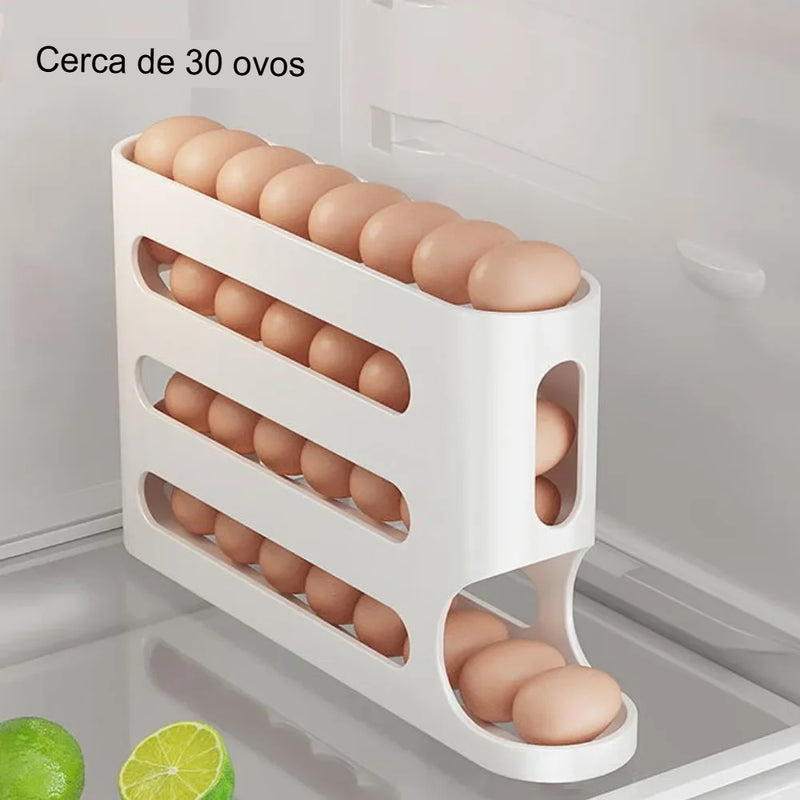 Organizador Automático de Ovos com 4 Camadas para Geladeira - Caixa de Armazenamento de Ovos com Dispensador para Cozinha