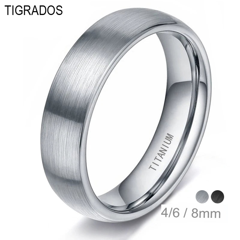 Anel de Titânio Tigrade 4/6/8mm - Simples e Escovado, Prata/Preto, Aliança de Casamento