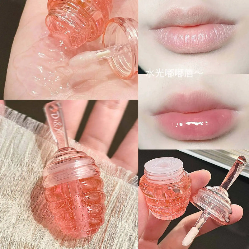 Óleo Labial Honey Pot - Bálsamo Labial de Frutas Frescas - Hidratante de Longa Duração - Batom Líquido e Brilho Labial Transparente - Maquiagem Cosmética