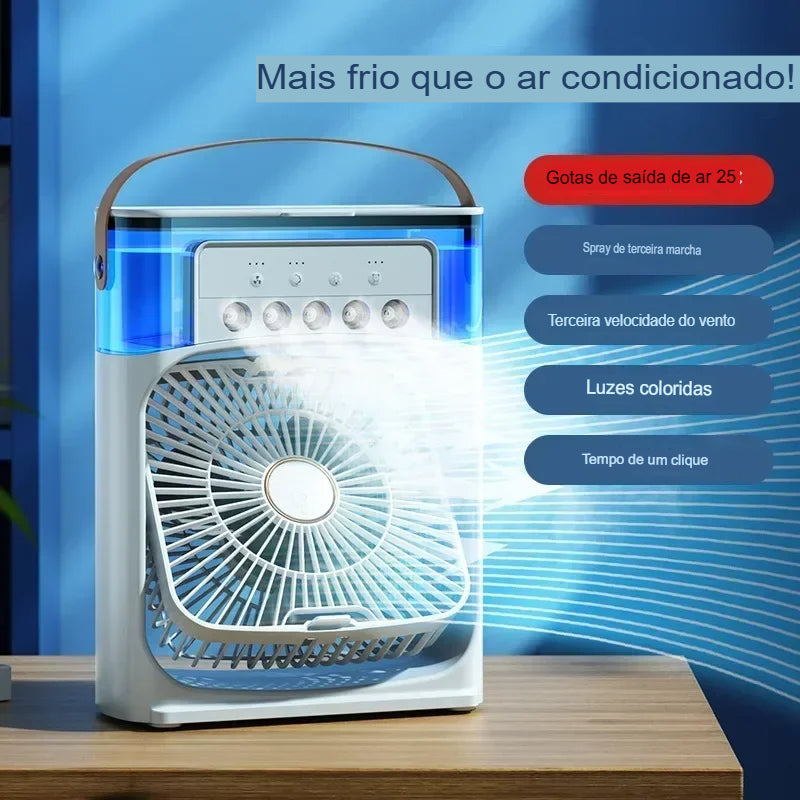 2024 Novo Ventilador Portátil com Ar Condicionado USB e Luz Noturna LED - 3 em 1: Umidificador de Ar para Casa