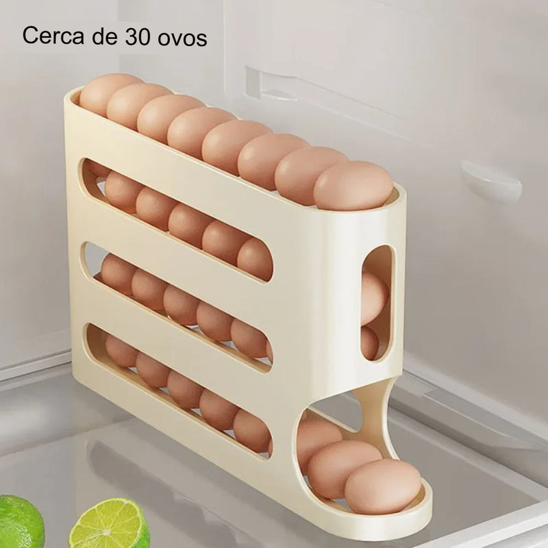 Organizador Automático de Ovos com 4 Camadas para Geladeira - Caixa de Armazenamento de Ovos com Dispensador para Cozinha