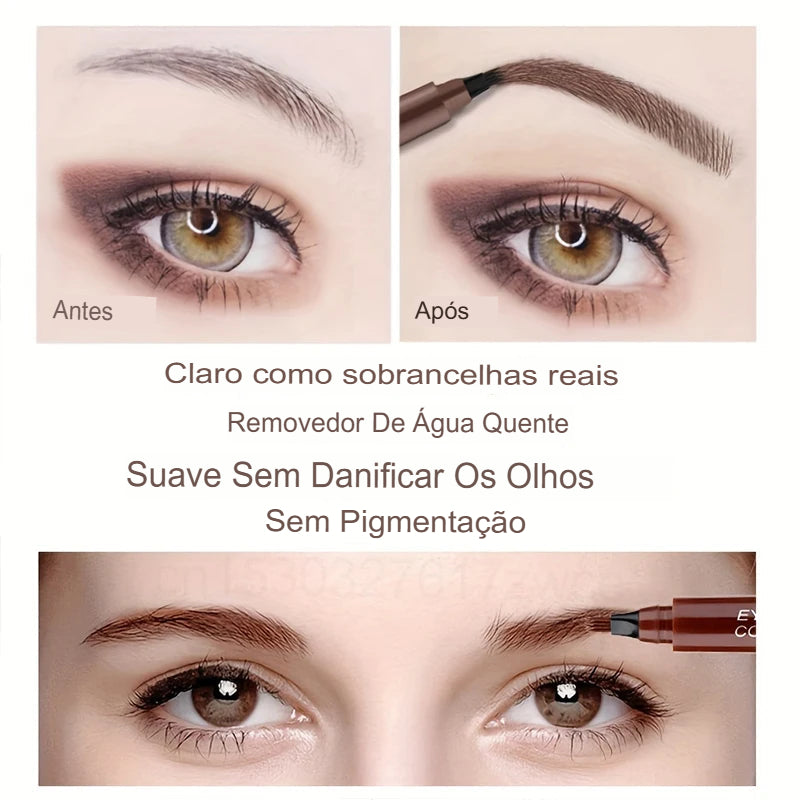 Lápis de Sobrancelha 4 Pontas - Maquiagem à Prova d'Água, Longa Duração, Efeito Microblading