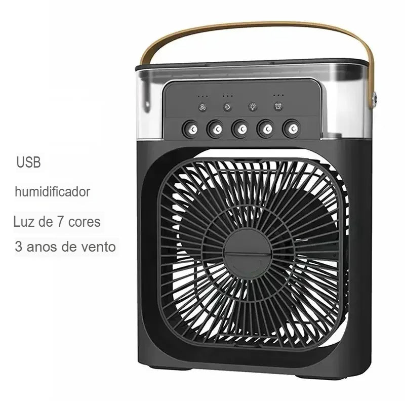 2024 Novo Ventilador Portátil com Ar Condicionado USB e Luz Noturna LED - 3 em 1: Umidificador de Ar para Casa