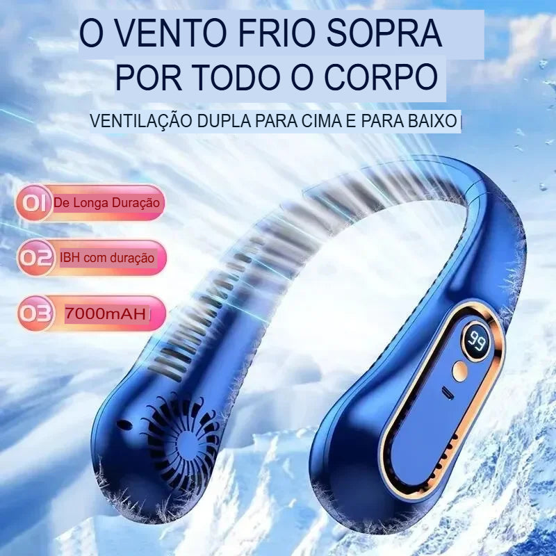 Ventilador Sem Hélice de Pescoço - Mini Ventilador Portátil com Longa Vida Útil, Silencioso, Recarregável via USB, com Display Digital e 5 Velocidades - Ideal para Estudantes, Esportes e Escritório