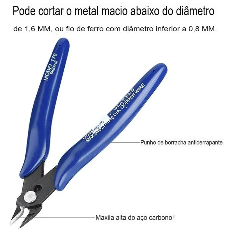 Cortador de Fios 170 - Alicate DIY, Cortador Diagonal e Lateral, Mini Tesoura para Cabos, Ferramenta de Mão em Vermelho e Azul