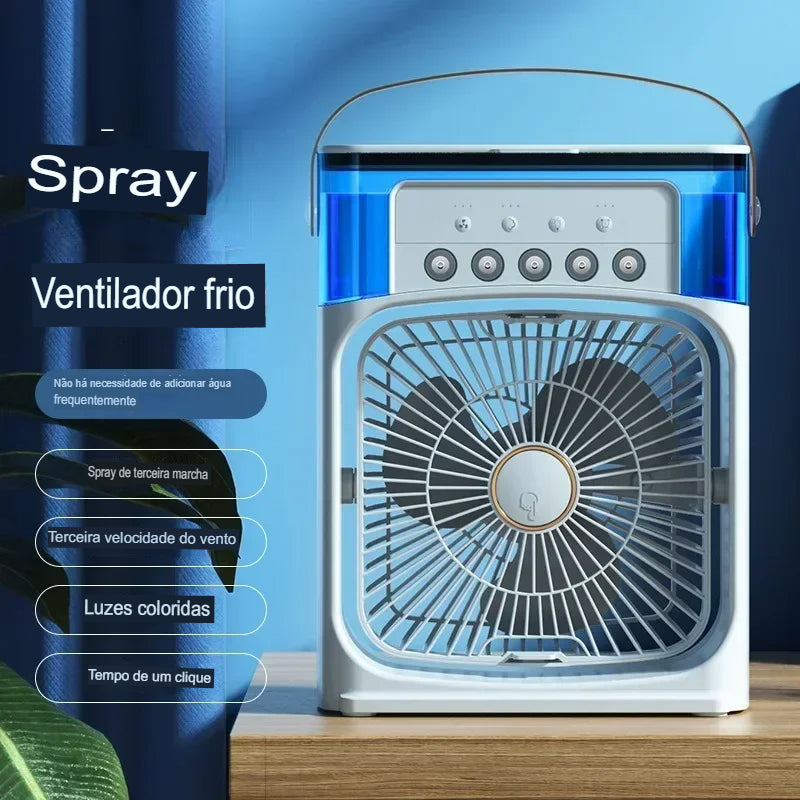 2024 Novo Ventilador Portátil com Ar Condicionado USB e Luz Noturna LED - 3 em 1: Umidificador de Ar para Casa