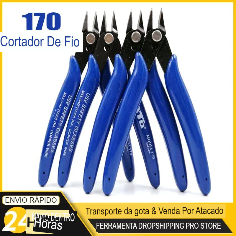 Cortador de Fios 170 - Alicate DIY, Cortador Diagonal e Lateral, Mini Tesoura para Cabos, Ferramenta de Mão em Vermelho e Azul