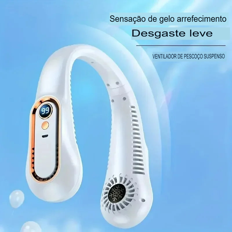 Ventilador Sem Hélice de Pescoço - Mini Ventilador Portátil com Longa Vida Útil, Silencioso, Recarregável via USB, com Display Digital e 5 Velocidades - Ideal para Estudantes, Esportes e Escritório