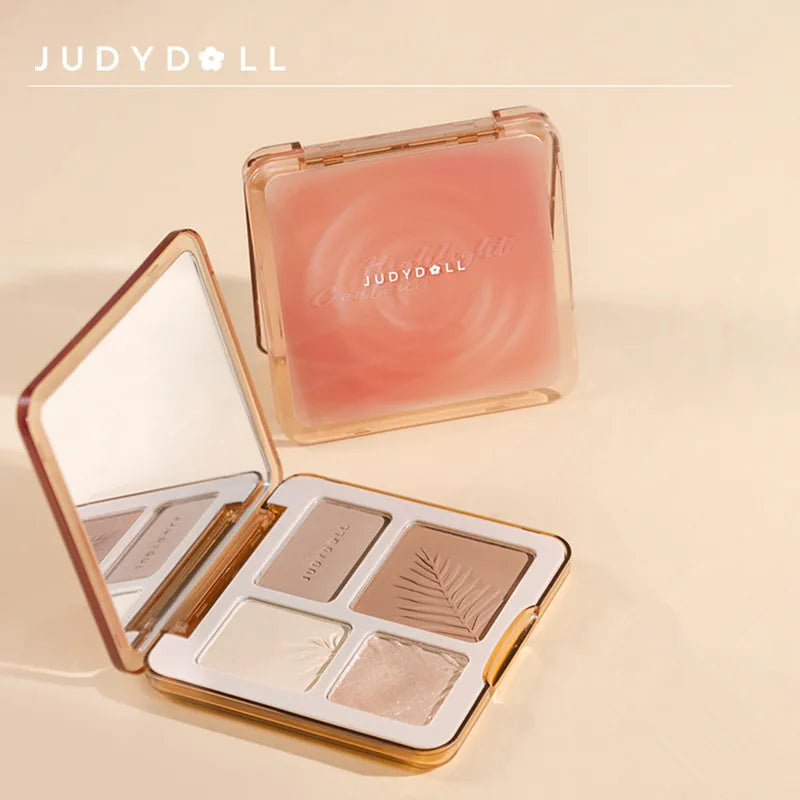 Paleta de Iluminador Facial Judydoll - Sombra Matte, Contorno Duradouro, Brilho 3D e Pó Iluminador para Nariz e Rosto