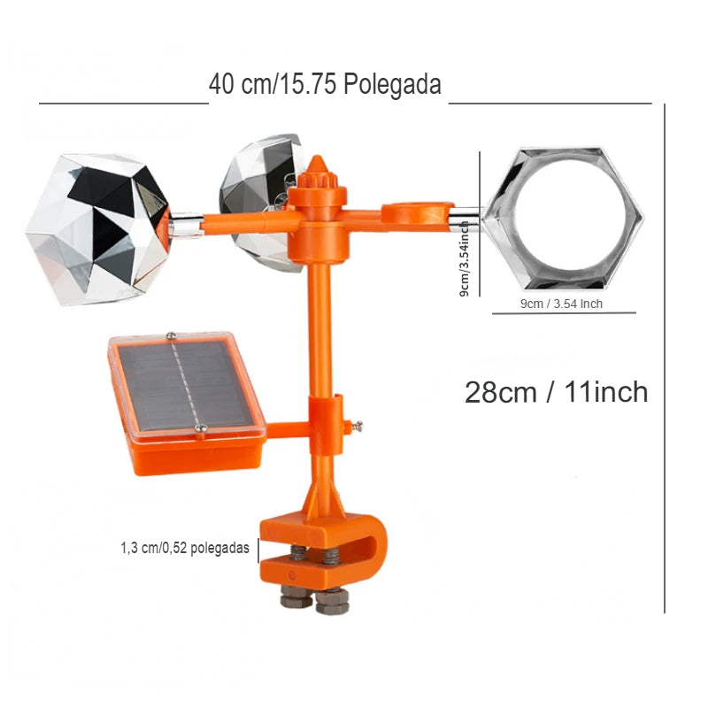 Repelente de Aves Ultrassônico Solar com Refletor Rotativo de 360 Graus para Campos de Vegetais e Jardins