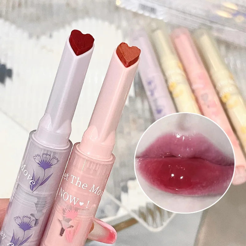 Brilho Labial Transparente Jelly Rosa Claro - Gloss Espelhado Hidratante em Forma de Coração - Lápis Batom para Maquiagem