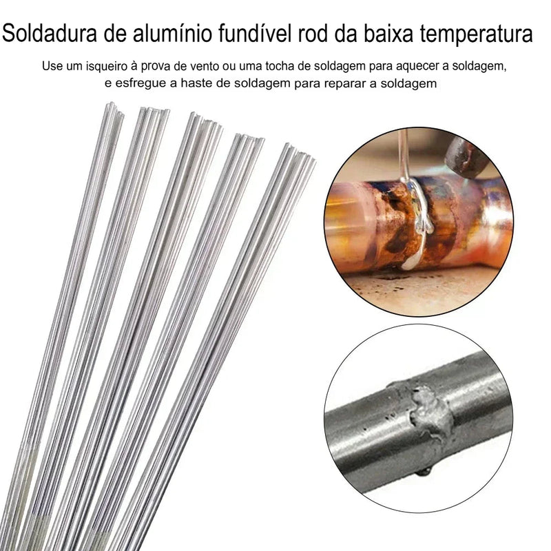 Conjunto de 100/10 Bastões de Solda de Alumínio de Baixa Temperatura - Fusão Fácil, Universal, Cored Wire, Sem Necessidade de Pó de Solda